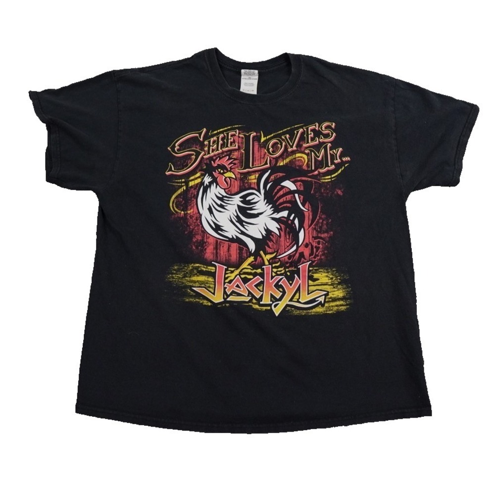 Jackyl Band She Loves My CxxK Rooster Shirt Mens Extra Large Black Gildan 2015